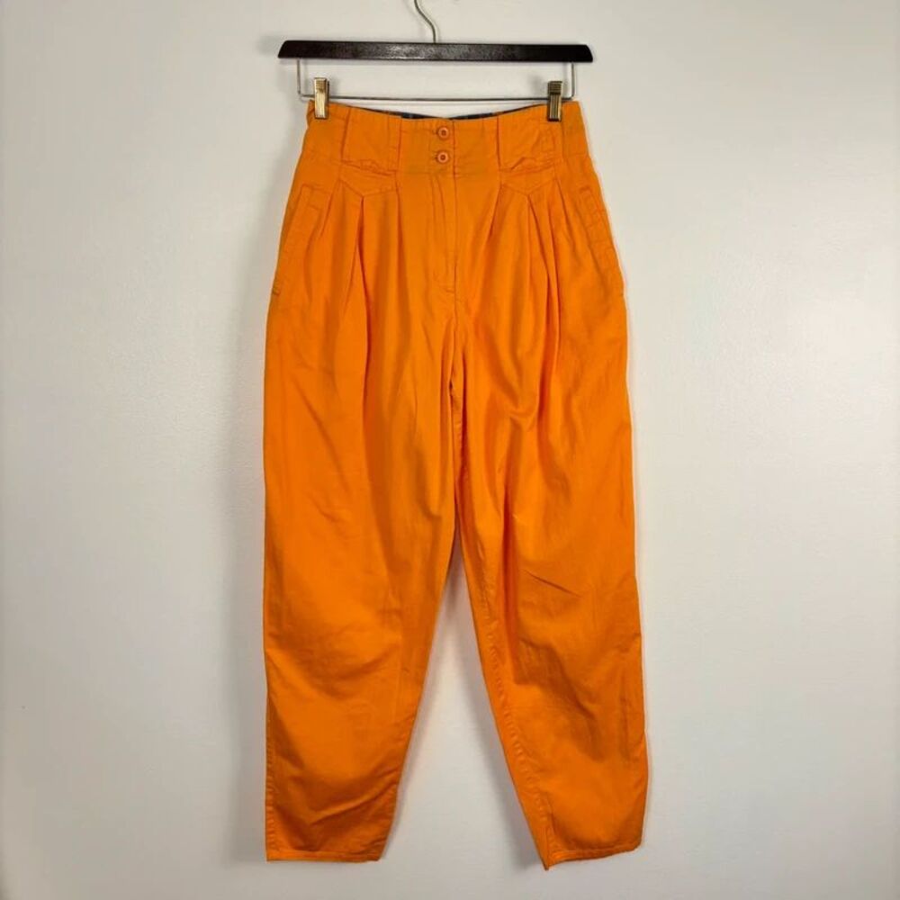 Vintage 80s High Waist Pleated Tapered Pants Orange Cotton Size 38 US 6 Small